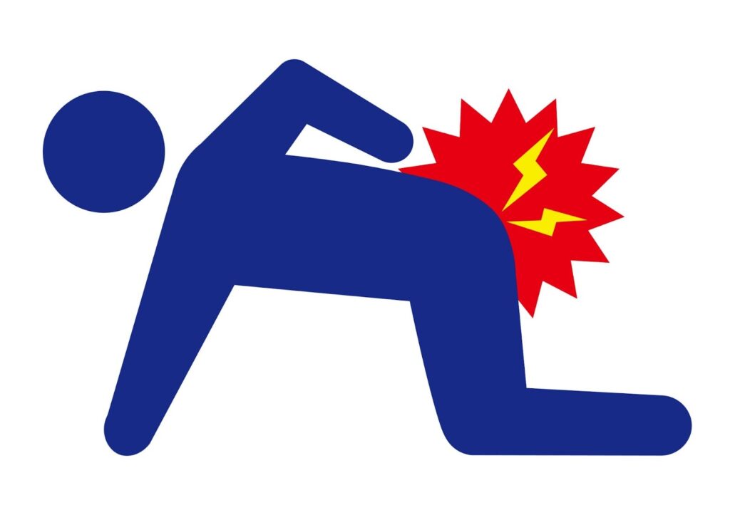 四つん這いの状態でぎっくり腰を発症した人のピクトグラム